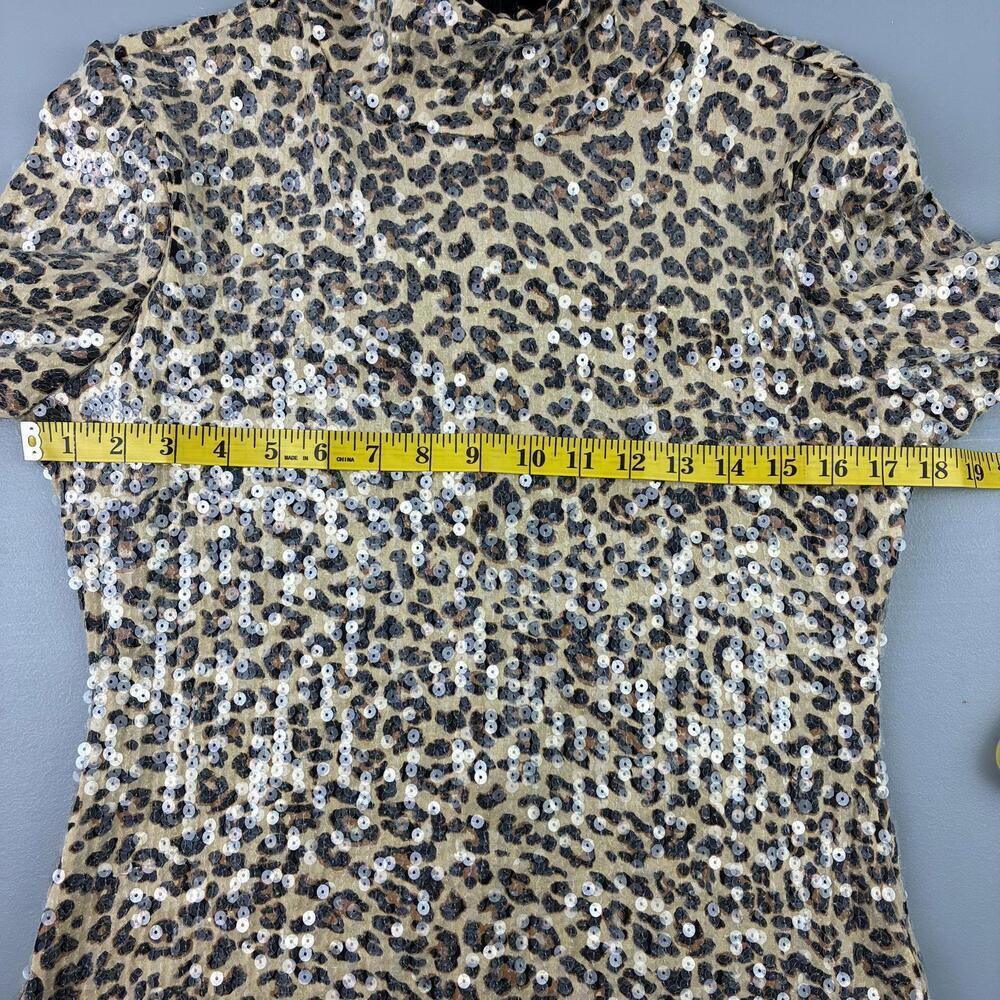 Boston Proper Leopard Print Sequin Long Sleeve Mockneck Top, M - Picture 7 of 10